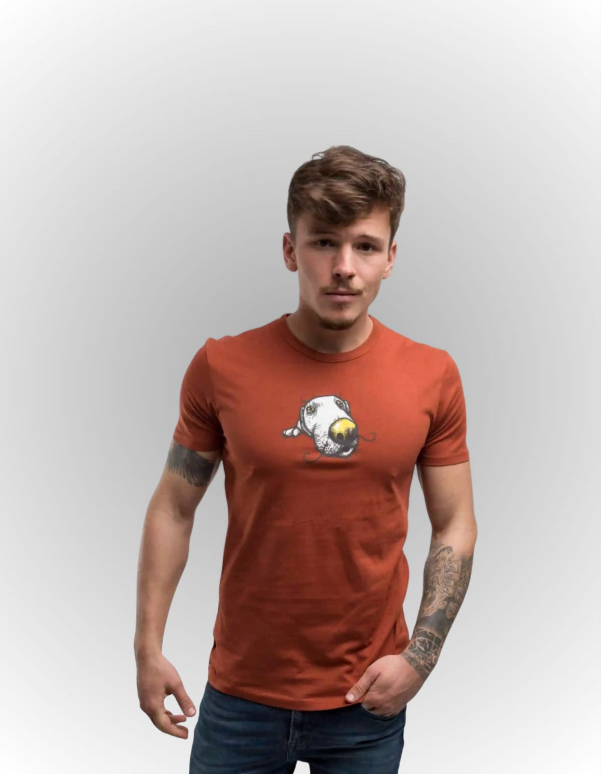 T-SHIRT שרוול קצר כתום עם הדפס כלב מצויר